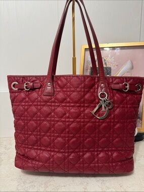 Dior Burgundy Quilted Tote with Signature Charms